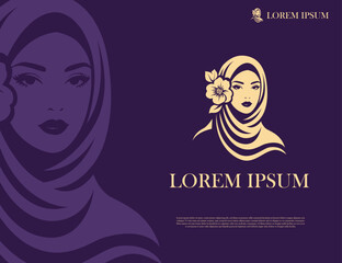 Muslimah hijab logo design luxury template. Art and graphic