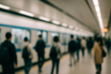 Abstract blurred of passengers walking on walkway at railway station use for the background....