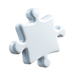 Single white jigsaw puzzle piece with rounded edges isolated on transparent background