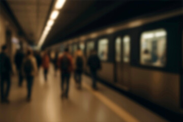 Abstract blurred of passengers walking on walkway at railway station use for the background....