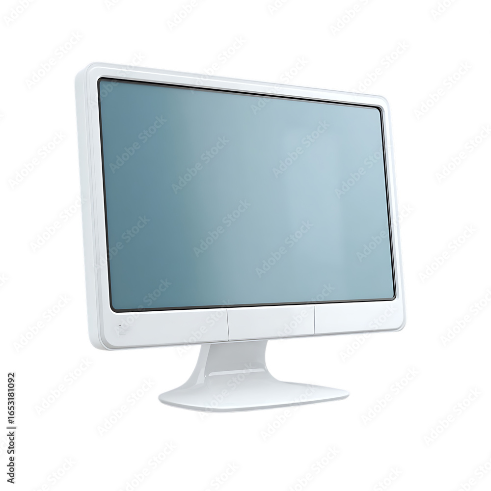 Poster modern white computer monitor with a light blue screen isolated on transparent background