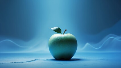 green apple on blue background