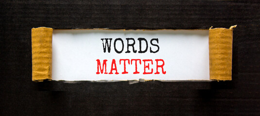 Words matter symbol. Concept word Words matter on beautiful white paper. Beautiful black paper...