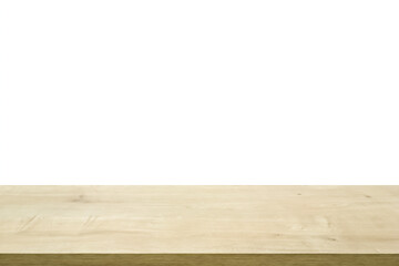 empty wooden table top in foreground isolated on background with clipping path. used for template mock up for display or montage products. showing your objects or mounting. wooden counter.
