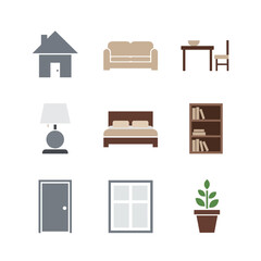 Flat Vector Icons of Home Furniture and Interior Elements