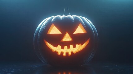 Glowing Jack O Lantern with Carved Face and Dramatic Lighting for Halloween