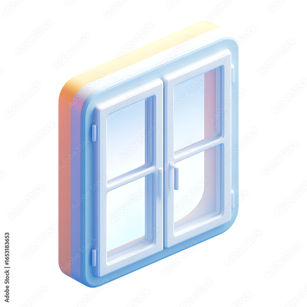 Poster stylized modern window with iridescent frame isolated on transparent background