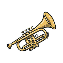 Obraz premium Brass trumpet illustration with detailed valves and bell on white background. Vector illustration