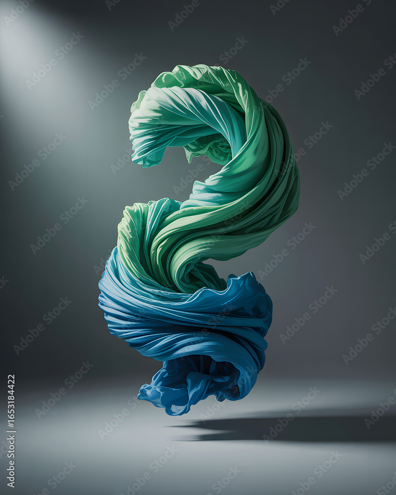 Poster Flowing fabric forms a captivating question mark shape in soft light