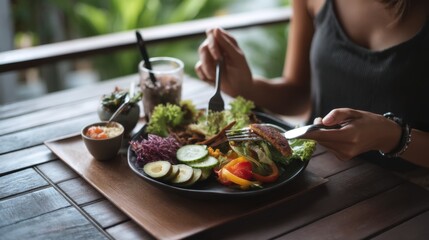 Naklejka premium Healthy Lunch on a Wooden Table