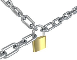 3D Steel Chain Connected by Padlocks Symbolizing High Security and Data Protection