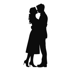 Romantic silhouette of couple standing close together in affectionate pose – elegant black-and-white illustration symbolizing love and intimacy