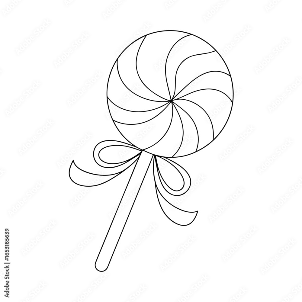 Poster minimalist continuous line drawing a swirled lollipop with bow single line candy