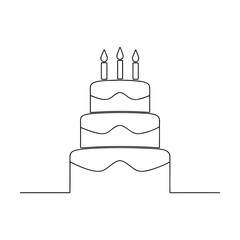 Minimalist continuous line drawing a three tiered cake with three candles Single line