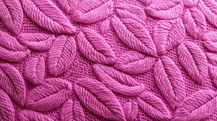 Detailed Close-Up of Pink Knitted Fabric with Leaf-Shaped Textured Design