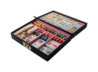 Board game collection display home top view fun, isolated on transparent background, png