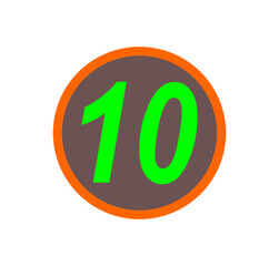 Number 10 green text inside brown circle with orange border for label, badge, countdown, level indicator, and creative design icon