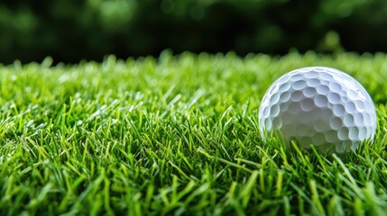 Golf Ball Resting on Lush Green Grass with Bokeh Background