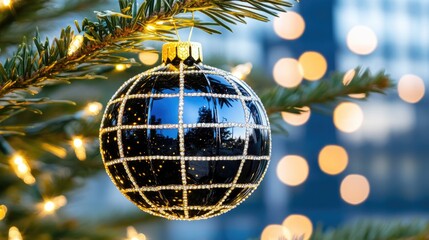 Elegant Black and Gold Christmas Ornament on Tree