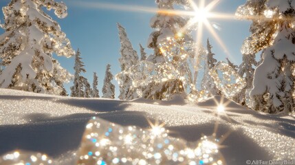 Sparkling Winter Sun Illuminates Icy Trees