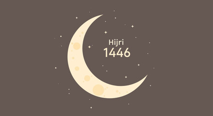 hijri 1446 celebration backdrop a crescent moon and twinkling stars illuminate the night sky perfect for conveying themes of islamic holidays new year greetings and religious festivities