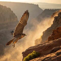 Peregrine Falcon Diving Swiftly Over Desert Cliffs