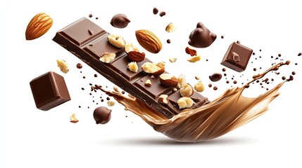 Chocolate Bar with Nuts and Sprinkles in a Dynamic Splash