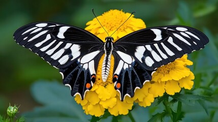 Striking Black And White Butterfly on Yellow Flower