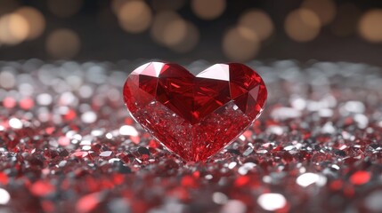 Sparkling Red Heart Gemstone on Crystal Bed