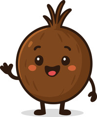 Cute Coconut Cartoon &mdash; Vector Outline for Coloring Page, Sticker, and Label