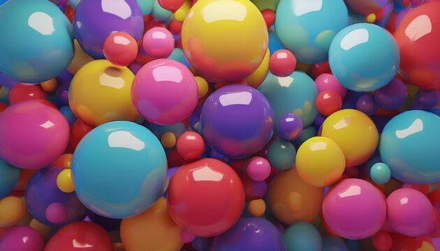 colorful bright balls 3d rendering of different colored spheres