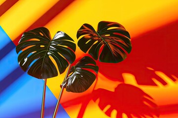 Vibrant Monstera Leaves Against a Gradient of Colors