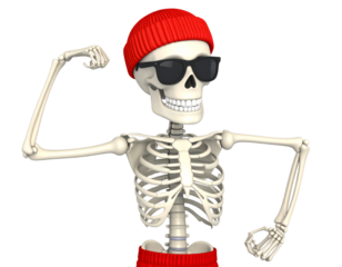 Cool Skeleton Flexing Muscles with Beanie and Sunglasses Halloween Sport Theme