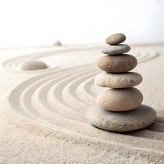 pebbles stacked in balance white zen concept