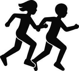 three legged race silhouette vector art illustration