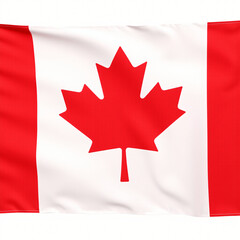 A crisp Canadian flag, isolated on a transparent background, bright red maple leaf, clean white and red panels, micro-textured fabric, soft natural lighting, 8k resolution