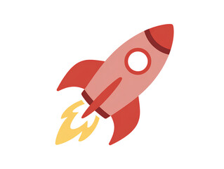 Flat Minimalist Rocket Emoji Icon with Bold Colors, Vector Style, Isolated on Transparent Background