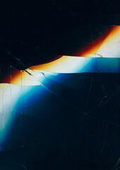 Distorted display blur. System breakdown. Wave glowing color glitch broken line on black scratched...