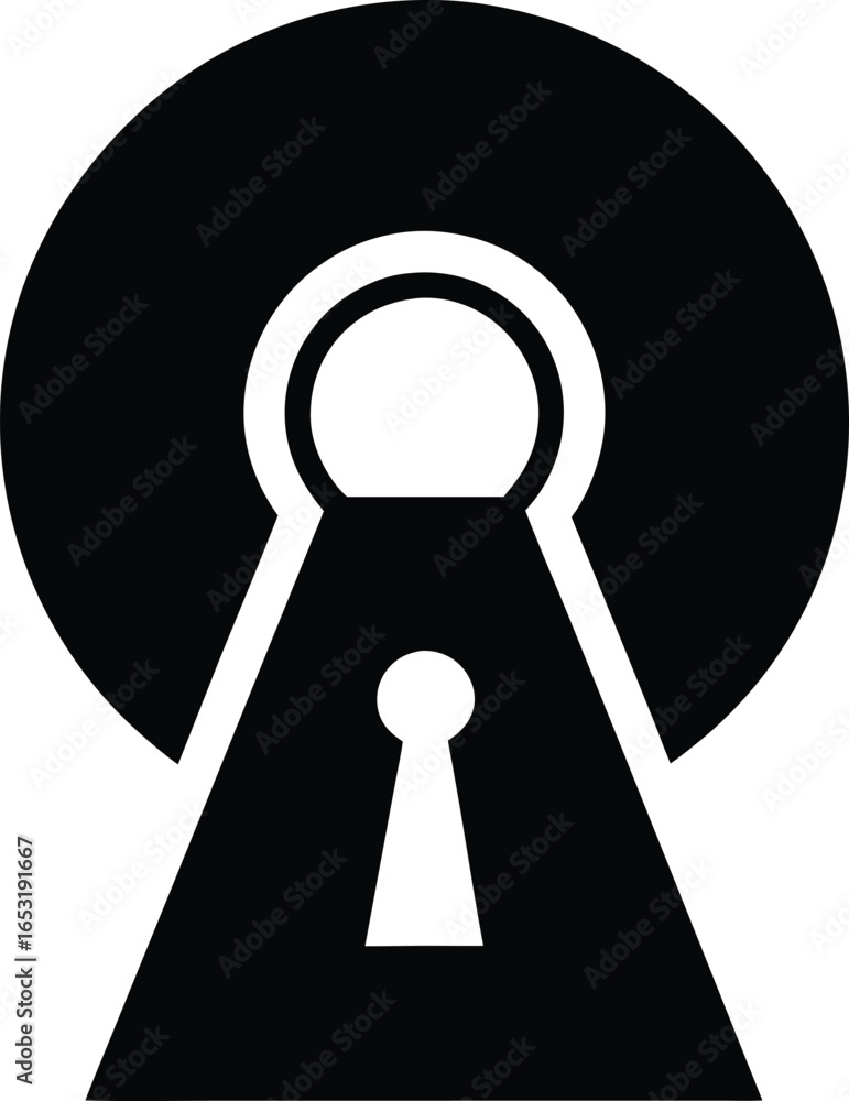 Poster black silhouette of a keyhole with a padlock shape inside on a white background security