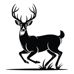 Majestic Deer with Antlers Silhouette on White Background Elegantly Posing in a Forest Scene