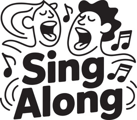 Animated Sing Along Illustration with Vocalists and Musical Notes Vector Graphic