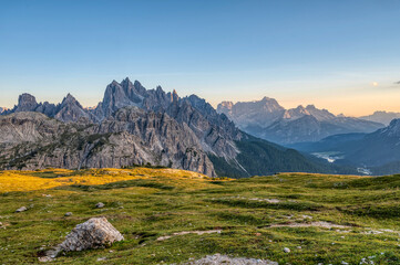 The mountain peaks of Ciadin del deserto in the Dolomites in Italy