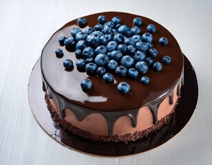 Fototapeta premium Elegant luxury cake adorned with blueberries and shiny chocolate glaze