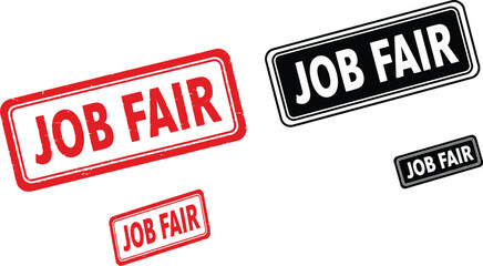 A job fair stamp in red and a job fair sign in black and white