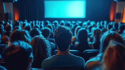 Audience in a Cinema Hall Facing a Screen