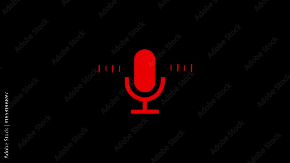 Poster red color microphone voice recording podcast mic microphone button icon. audio microphone icon anima