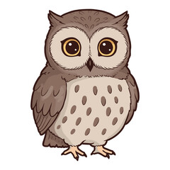 Naklejka premium Cute cartoon owl with big eyes and brown feathers on white background. Vector illustration