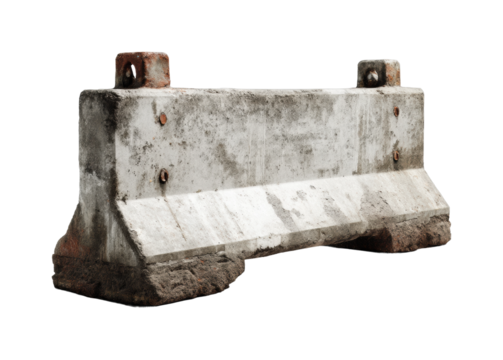 Construction barrier installation urban area concrete block ground level, isolated on transparent background, png