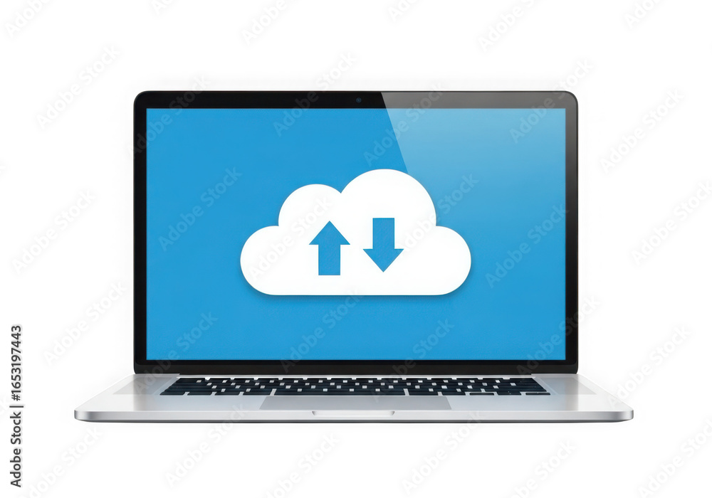 Aufkleber modern laptop displaying a white cloud icon with up and down arrows isolated on transparent backgrou
