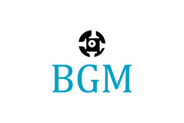 Stylized BGM Logo with Symmetrical Black & White Circular Symbol – Ideal for Brand Identity Design